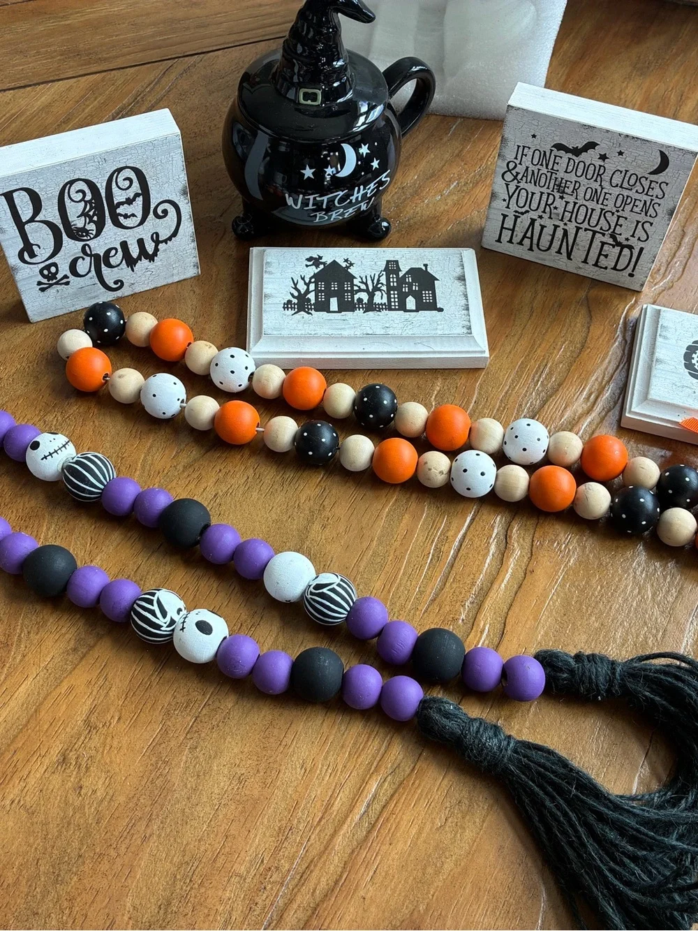 Halloween Coffee Bar Decor Wood Beaded Garland - Signs and Mug Set- Classroom